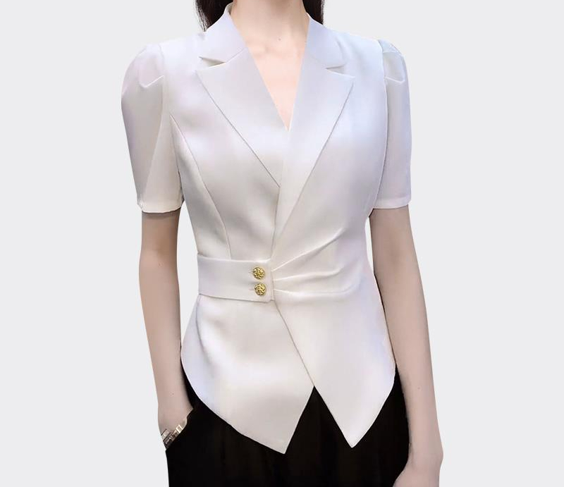 西装职业衬衫女气质显瘦夏季短袖白衬衣OL新款设计感小衫SE230198