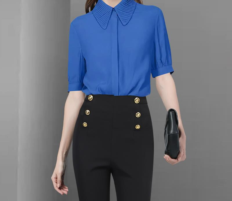 衬衫女短袖上衣打条POLO领职业显瘦通勤气质衬衣夏季新款SF243333