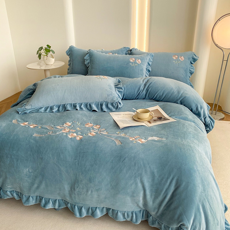 【素锦绒】主播自用 加厚夹棉床盖款四件套 刺绣工艺
