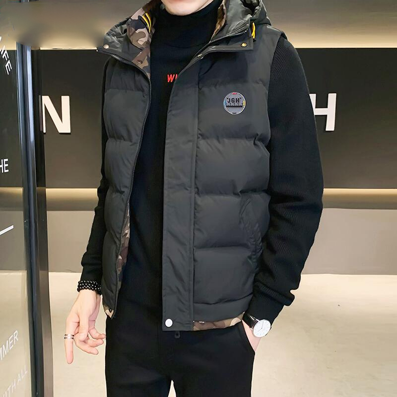男士棉马甲秋冬季连帽加厚保暖时尚潮流休闲无袖外套帅气背心马夹