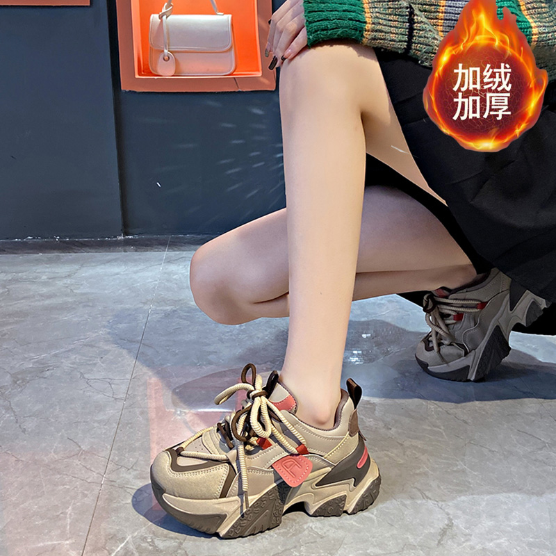 网红超火老爹鞋女秋冬季新款加绒时尚百搭厚底增高运动休闲鞋