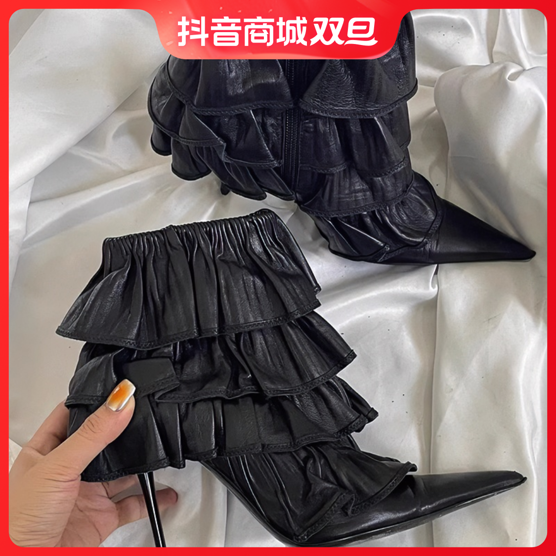 时尚小众辣妹蛋糕短靴女年秋冬新款欧美风百搭细跟黑色时装靴春秋