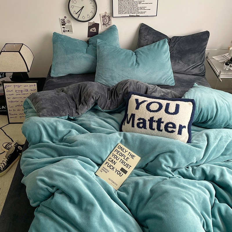 水星家纺加厚牛奶绒四件套珊瑚绒床单床笠款被套法兰绒三件套秋冬