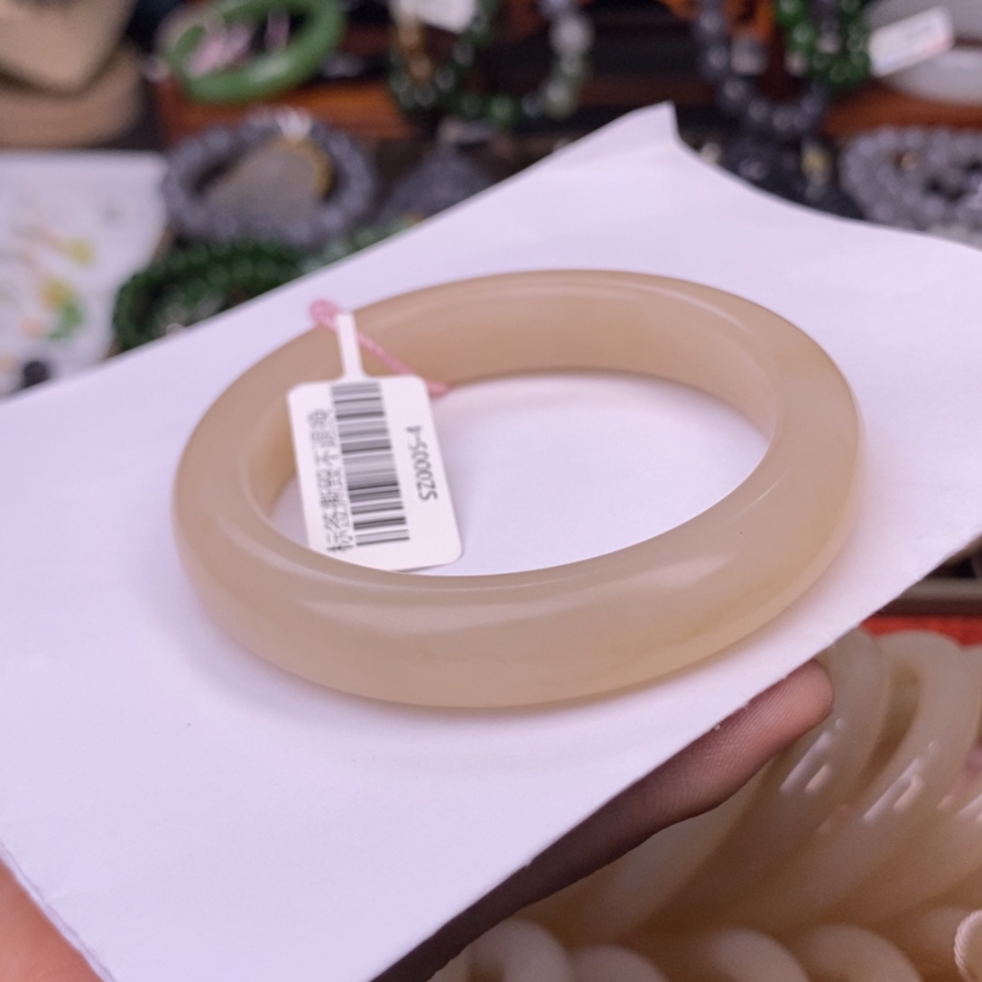 和田玉熟藕粉红粉孤品柔光56.4手镯未镶嵌