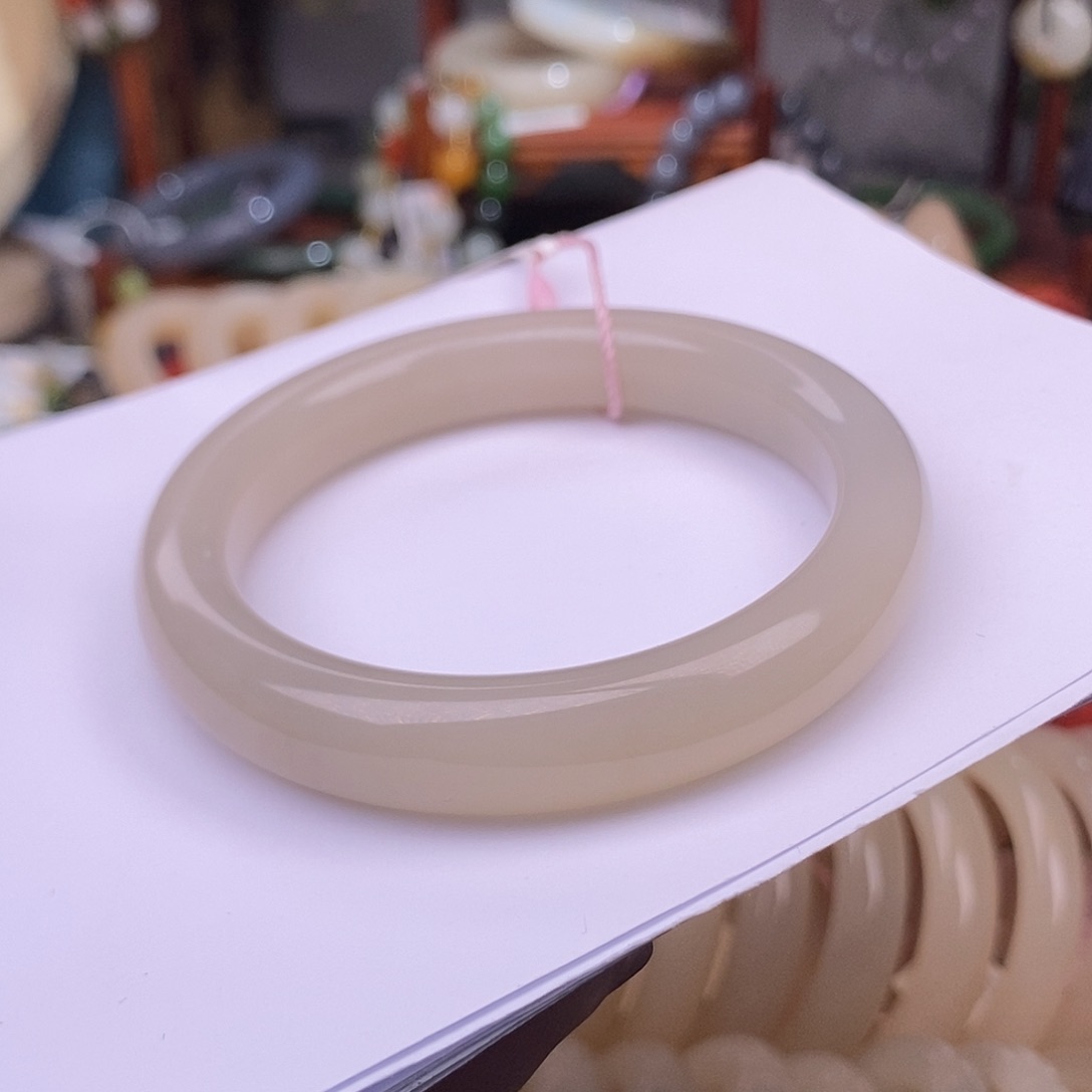 和田玉58圈熟藕粉烟藕双色手镯未镶嵌