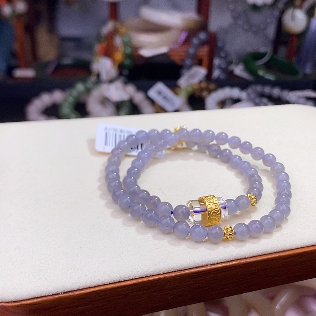 和田玉烟紫冰底约6mm手串未镶嵌