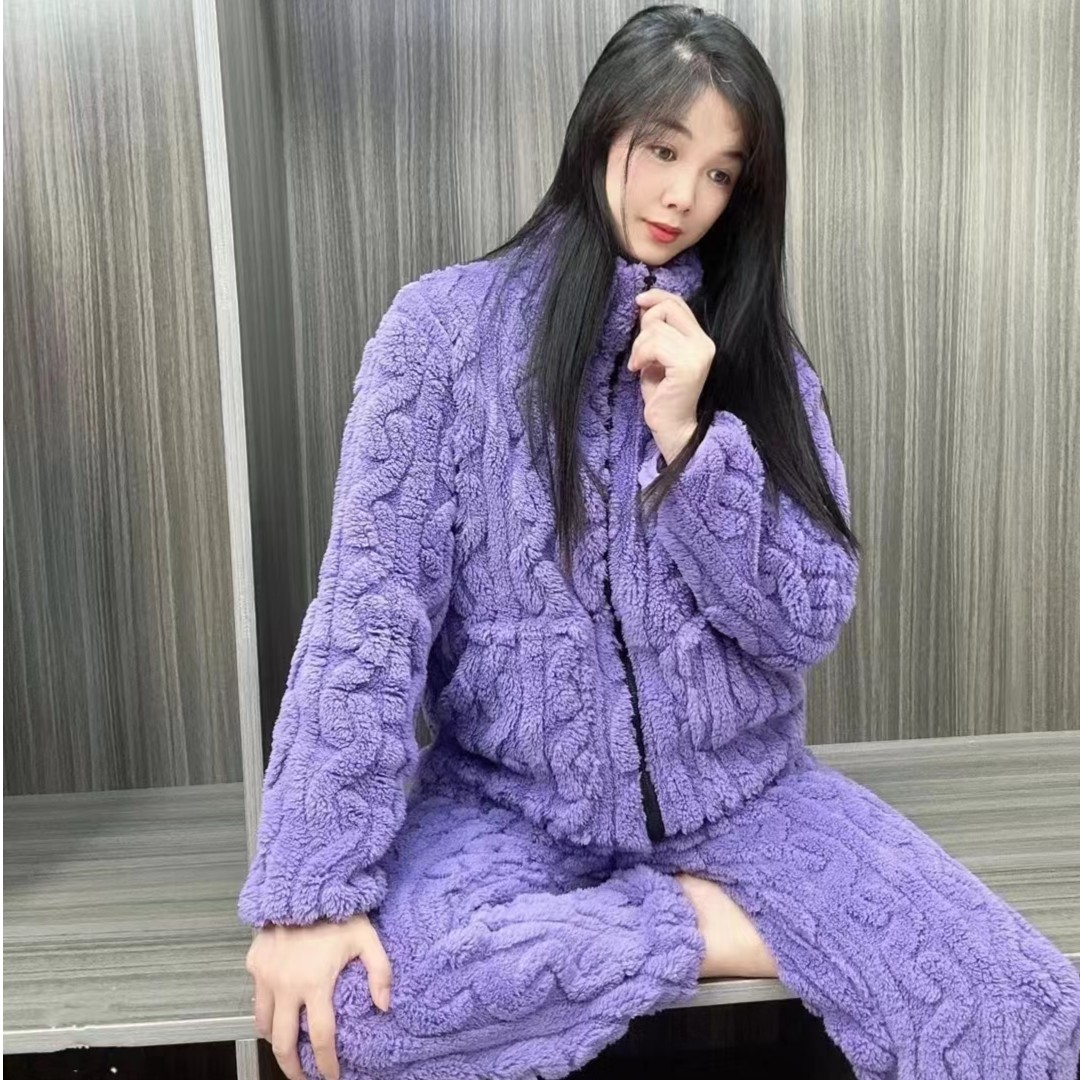 女款拉链睡衣可外穿冬季保暖加绒加厚休闲睡衣家居时尚套装宽松