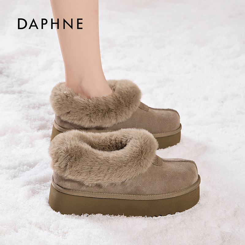 Daphne达芙妮女鞋2025冬季雪地靴厚底增高加绒保暖时尚百搭复古LL