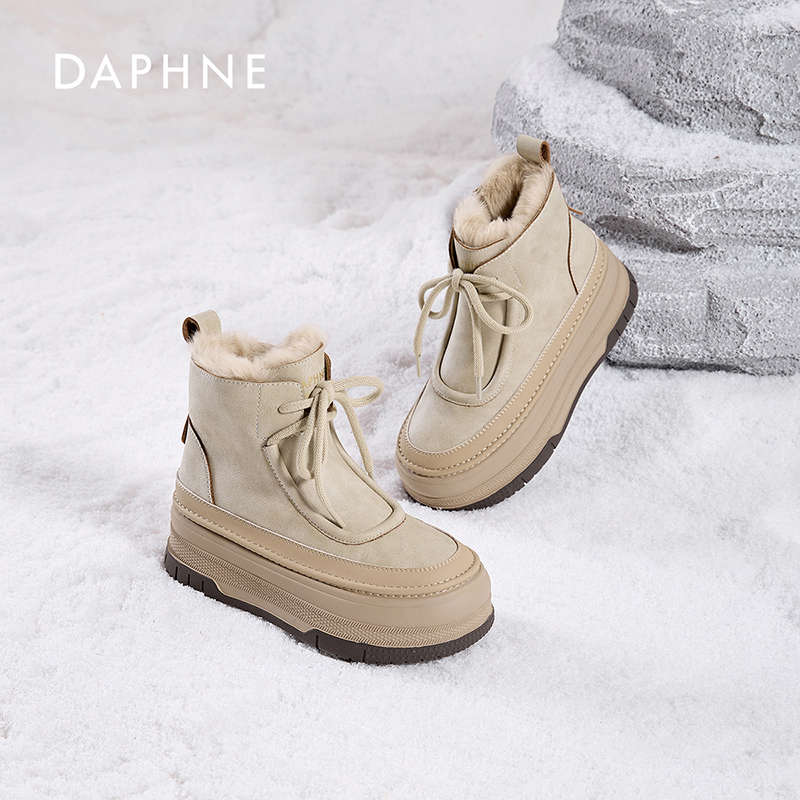 Daphne/达芙妮女鞋2025冬季高帮鞋加绒保暖厚底复古时尚个性百搭M