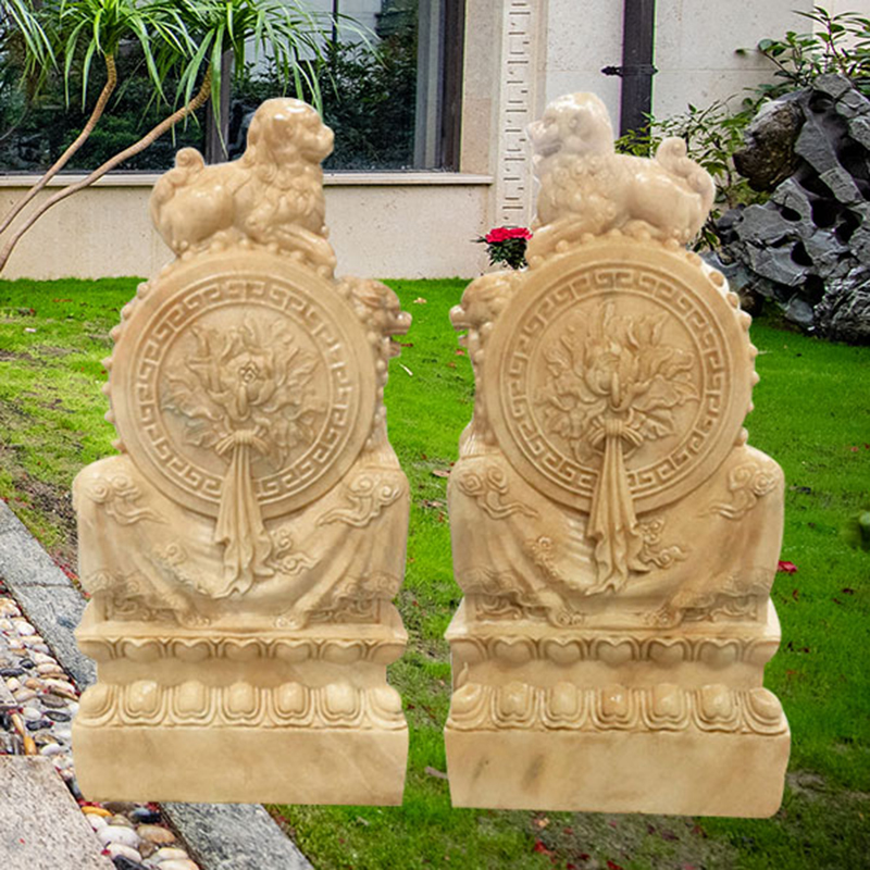 石雕汉白玉门墩大理石抱古石石头貔貅狮子麒麟户对庭院酒店户外 