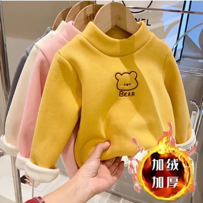 小乐趣男女童加绒打底衫儿童2023秋冬新款女宝宝T恤洋气加厚保新