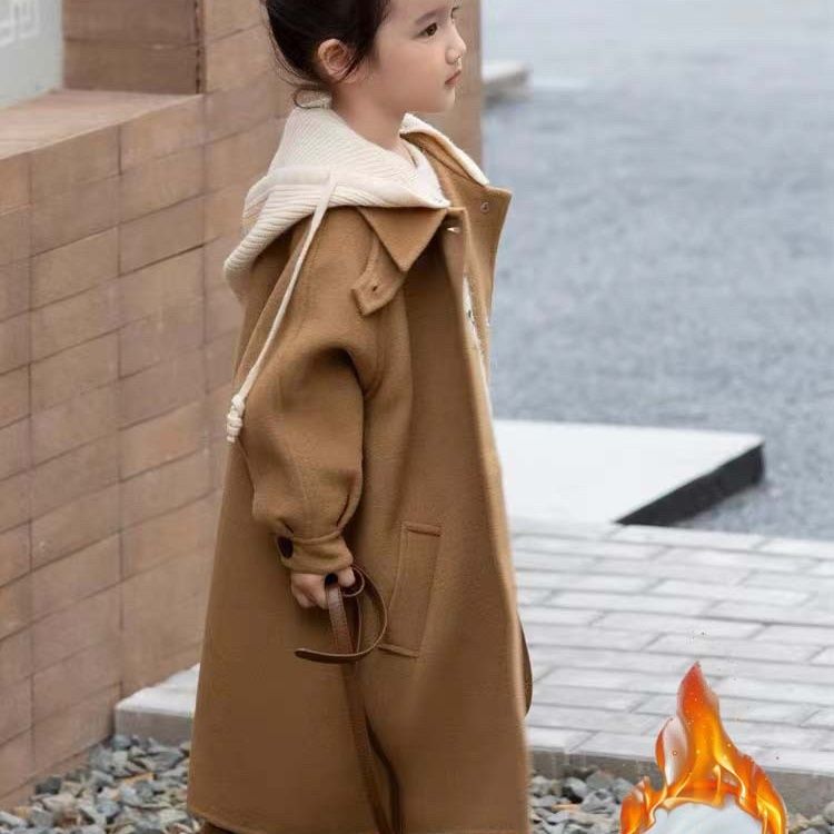 小乐趣女童毛呢外套秋冬2023新款呢子洋气大衣男女童中长款韩新款