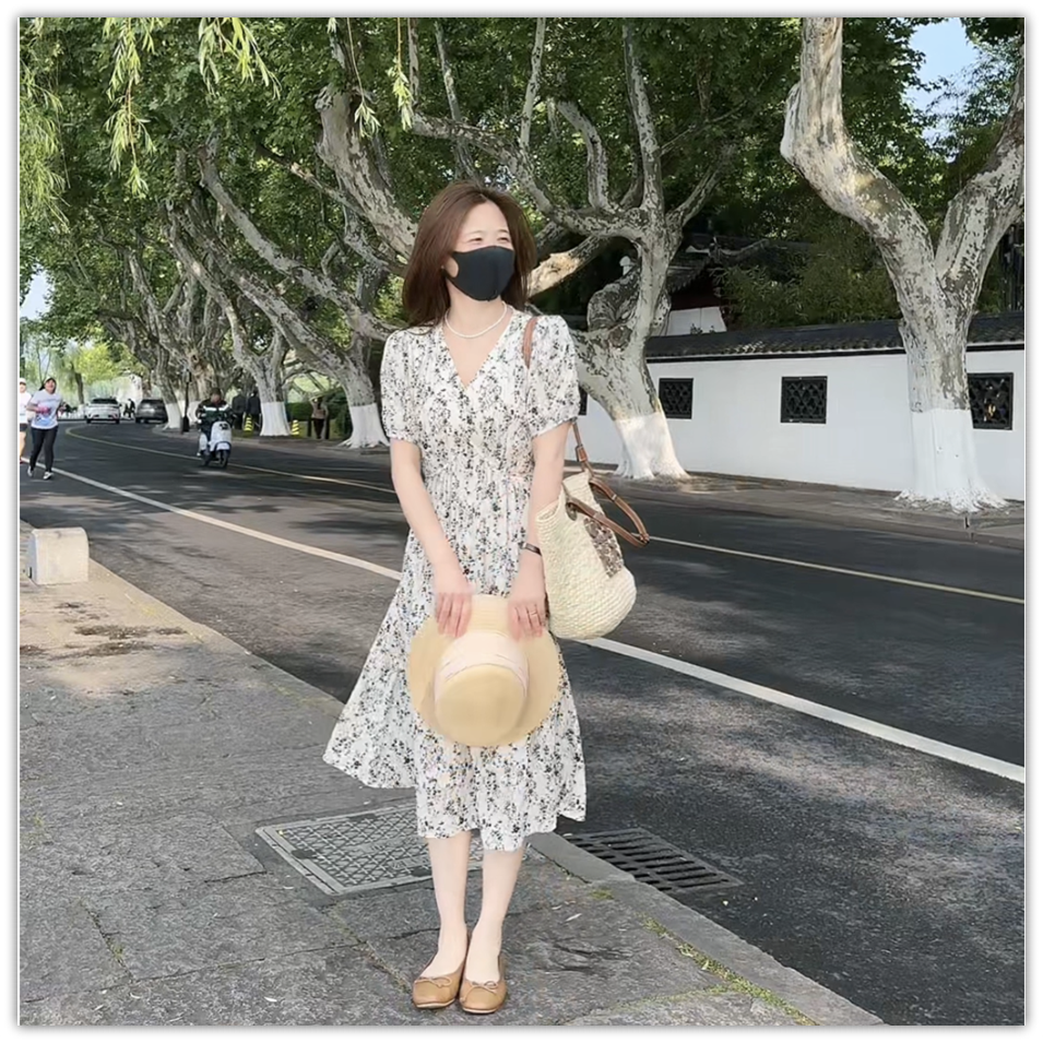 小个子海边仙女裙超显瘦连衣裙碎花气质复古法式穿绳子裙子009