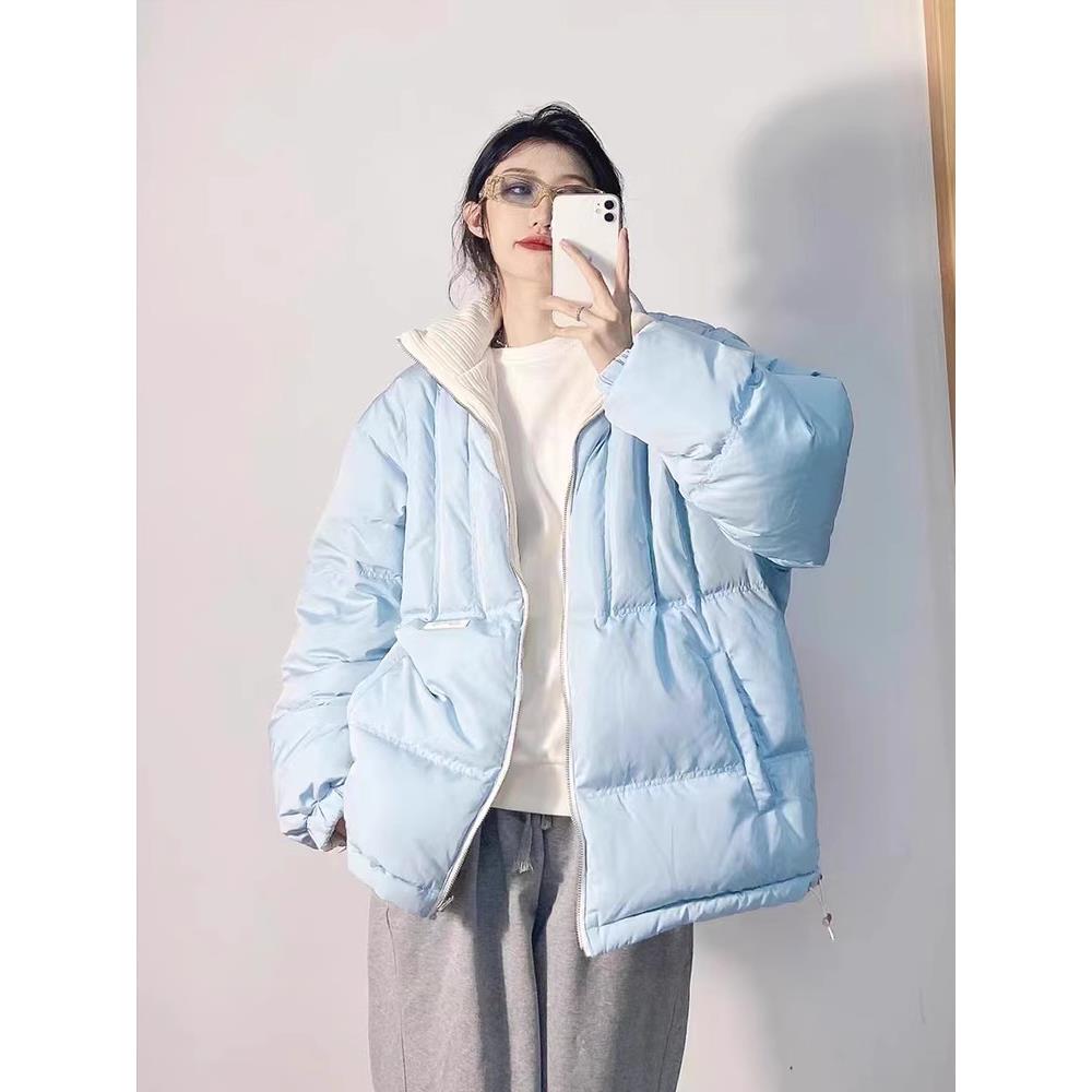 雅鹿日系ins学院风加厚保暖手塞棉面包服两面穿羽绒棉衣棉服女冬
