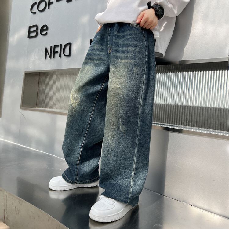 男童阔腿直筒牛仔裤子春秋款时髦2023新款网红中大儿童春装男孩韩