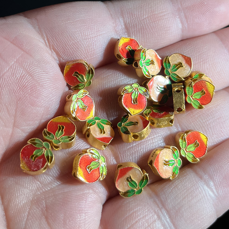 925银银制品 S925银古法烧蓝桃子DIY配件FG518