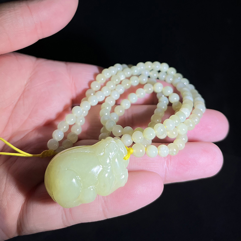 【清款】天然和田玉若羌黄口貔貅35*22*18MM吊坠