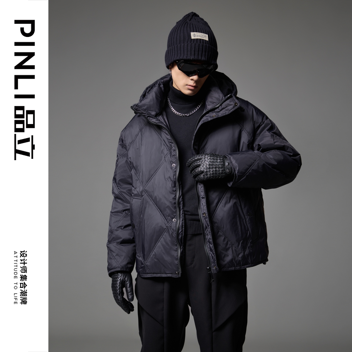 【PINLI品立】秋季男士连帽辑格短款羽绒服外套潮GD243308422