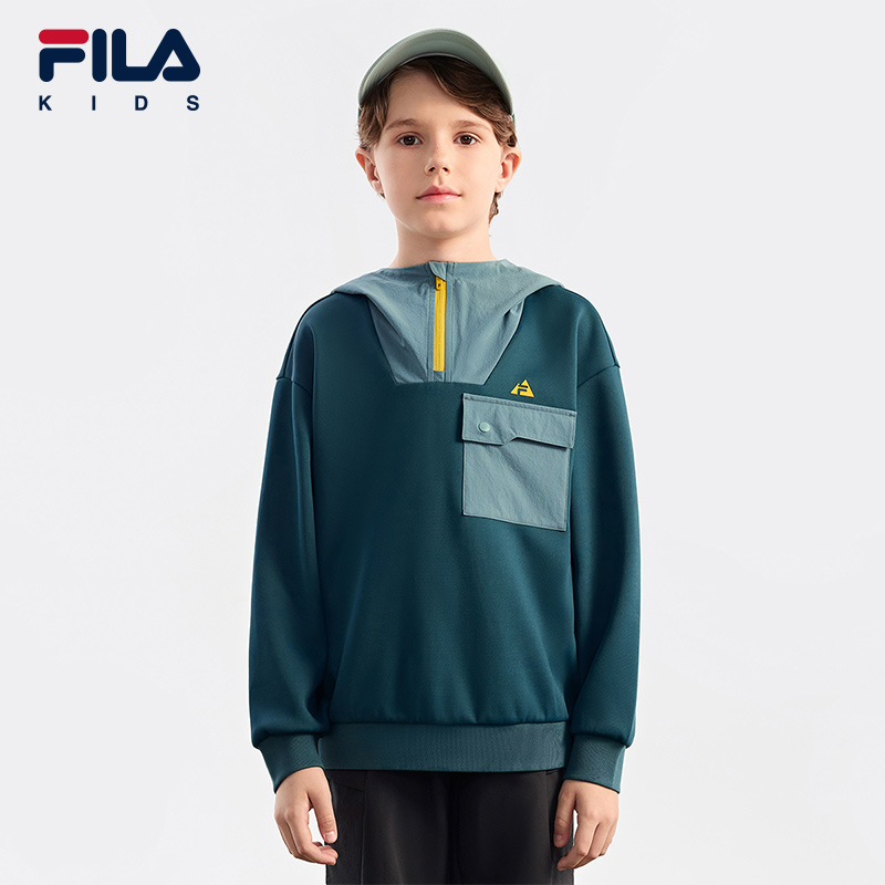 FILAKIDS斐乐儿童秋季男中大童时尚百搭连帽户外卫衣K12B433225F