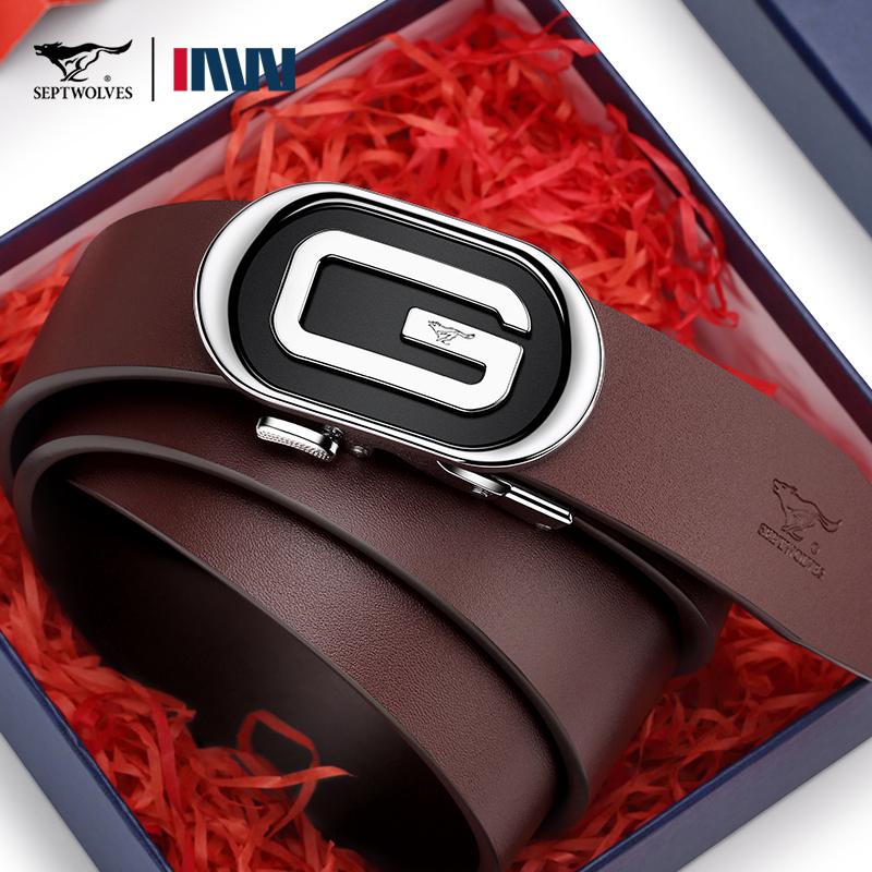 七匹狼正品皮带男士2024新款纯牛皮自动扣高档腰带年轻人休闲裤带