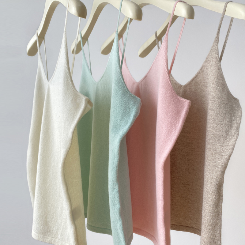 微微羊绒 小山羊绒14.5微米V领背心吊带9针加密100%BABY  027