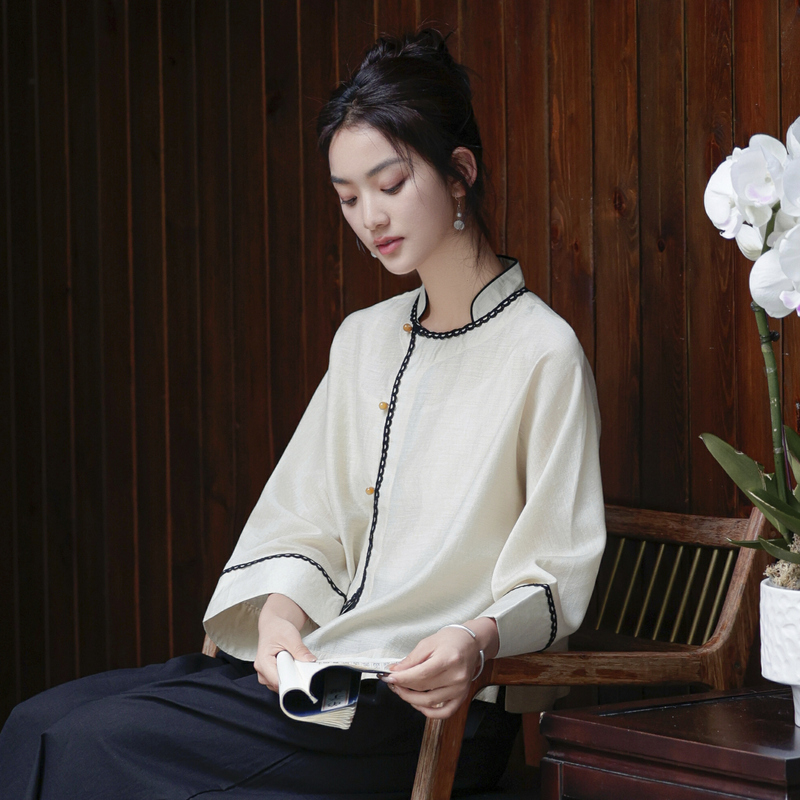 中式女装中国风汉服改良唐装茶服女禅服夏装佛系禅意素衣上衣