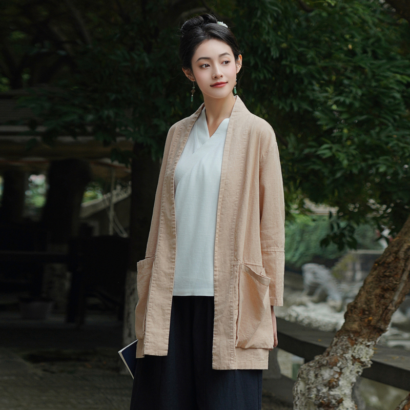 棉麻汉服褙子茶服女春款2025新款新中式女装中国风外套居士服女款