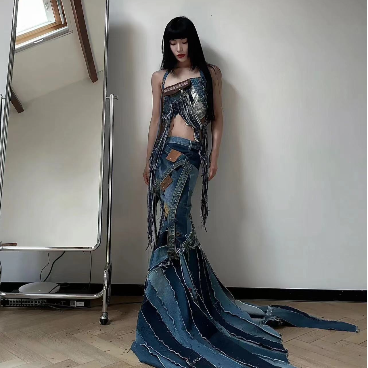 牛仔尾货微瑕秋季时尚潮流宽松辣妹长裙欧美性感女