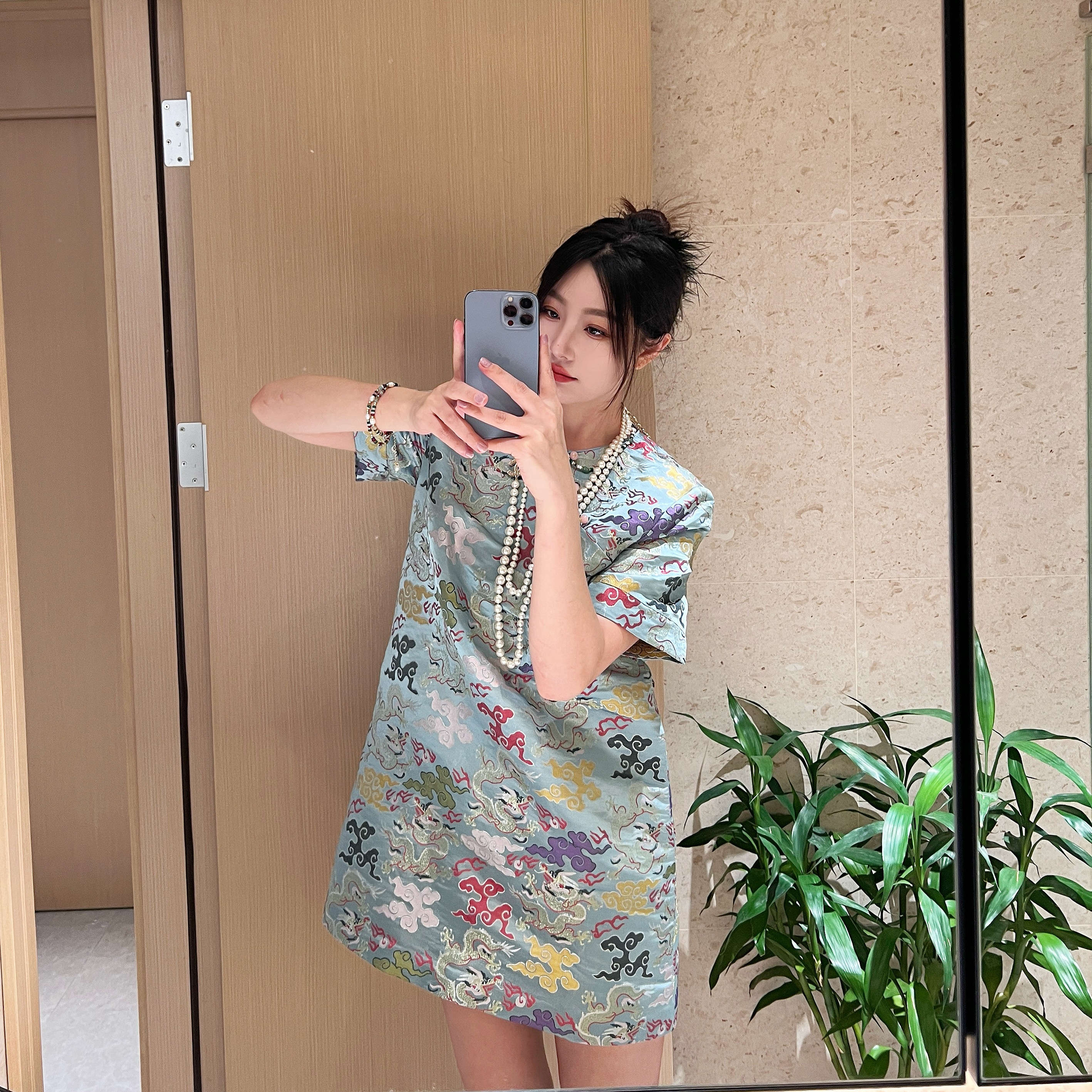 【未时梦】瑞兽祥云 新中式中国风夏季轻奢宽松复古真丝云锦连衣裙