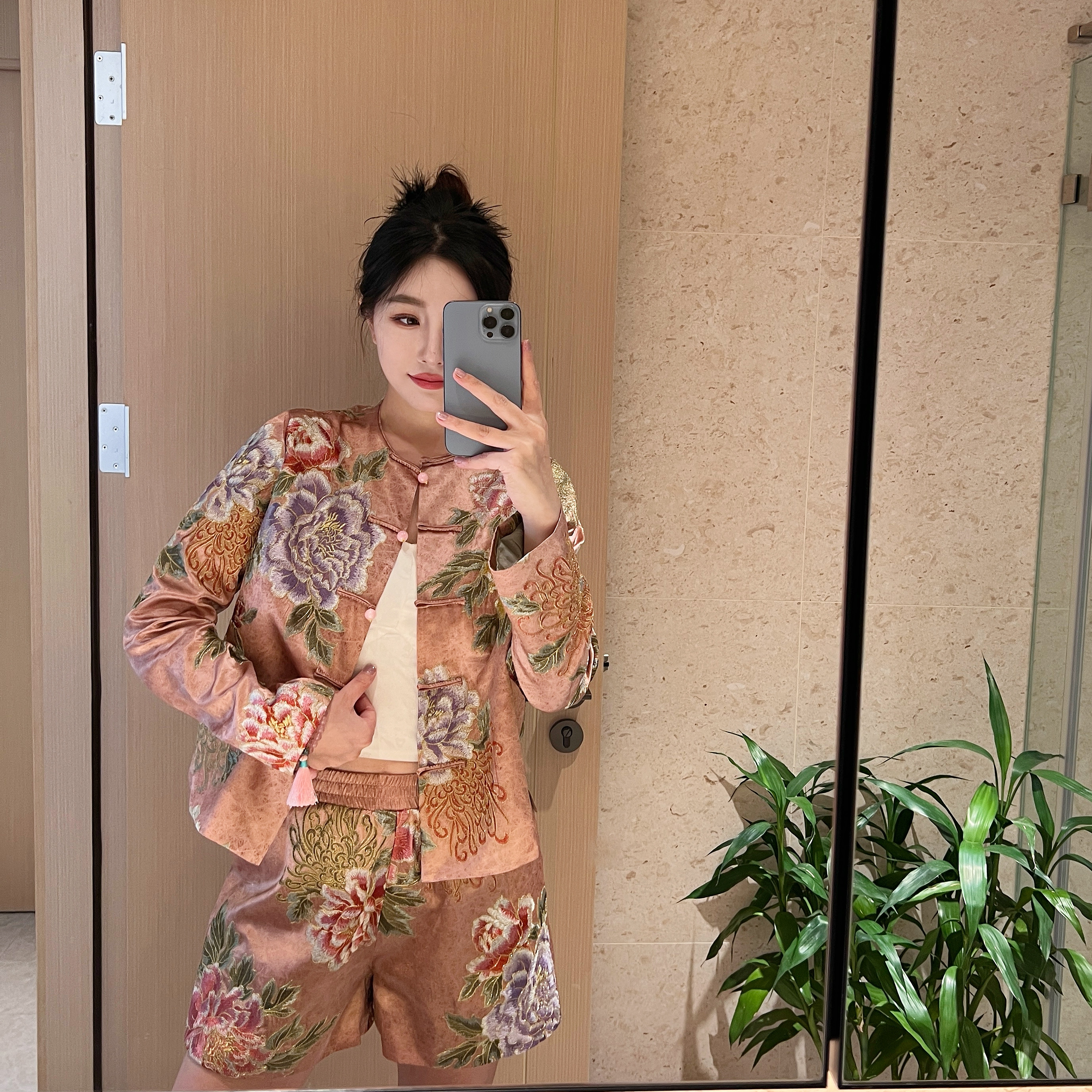 【未时梦】丹露华浓 新中式中国风复古休闲时尚宽松醋酸短裤上衣