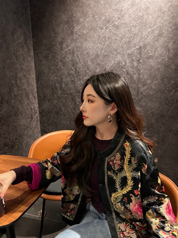 1店【未时梦】凤蝶 新中式中国风醋酸圆领刺绣外套上衣