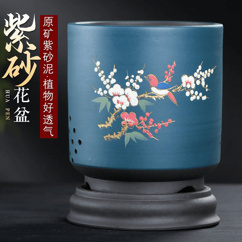 紫砂花盆君子兰花盆高档兰花盆花卉绿植透气盆景盆大口径陶瓷花盆
