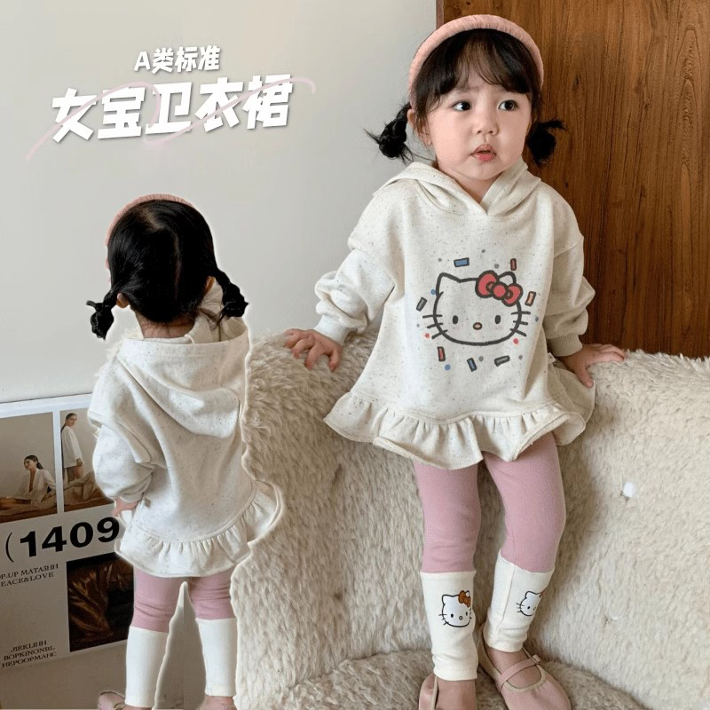 女童超萌卫衣裙2件套秋季韩婴幼儿女中长款连衣裙打底裤休闲套装