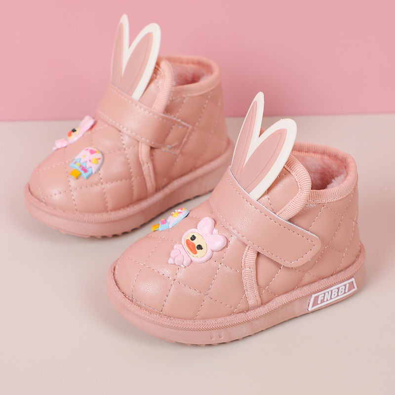 秋冬新款女童棉鞋兔耳朵小童宝宝加绒保暖短靴婴幼儿学步鞋雪地靴