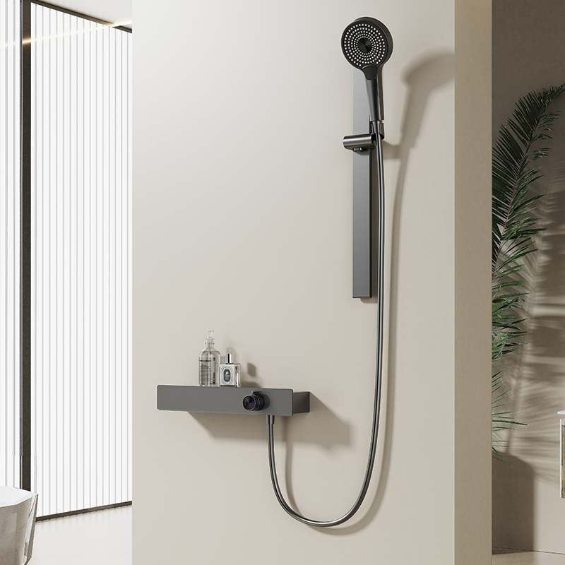 戈瑟08#超长置物贴墙淋浴花洒套装瀑布混水阀家用分体无顶喷花洒