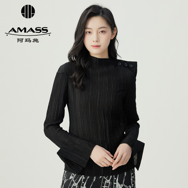 阿玛施AMASS新款女装特殊肌理纹新中式造型感上衣纯色衬衫5300939