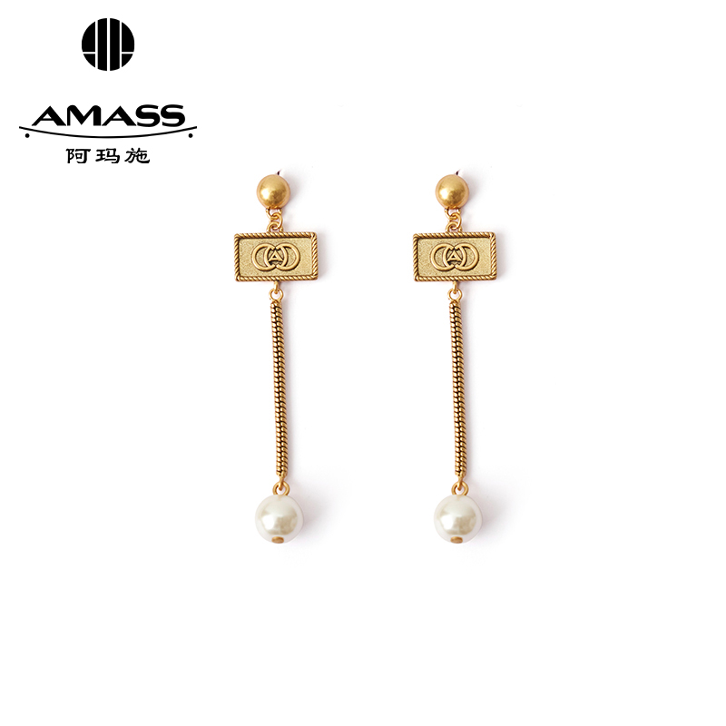 铜合金玻璃耳饰 阿玛施AMASS 质感精致金链条耳环590008