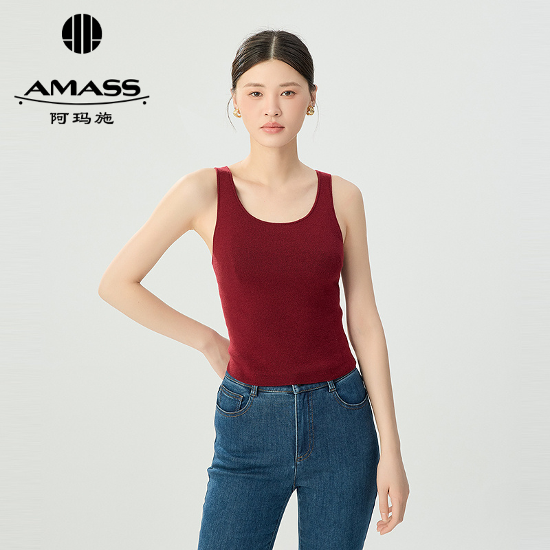 阿玛施AMASS新款女装百搭简约纯色外穿内搭山羊绒针织背心5392357