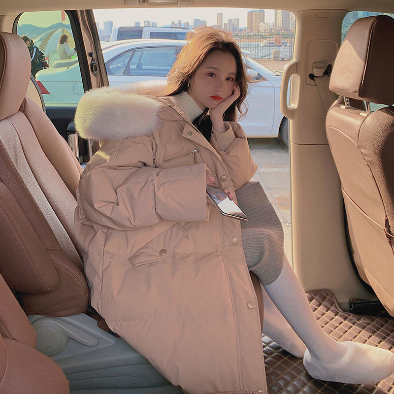 羽绒服新款爆款chic奶茶色羽绒女士女款新中长款韩版宽松过