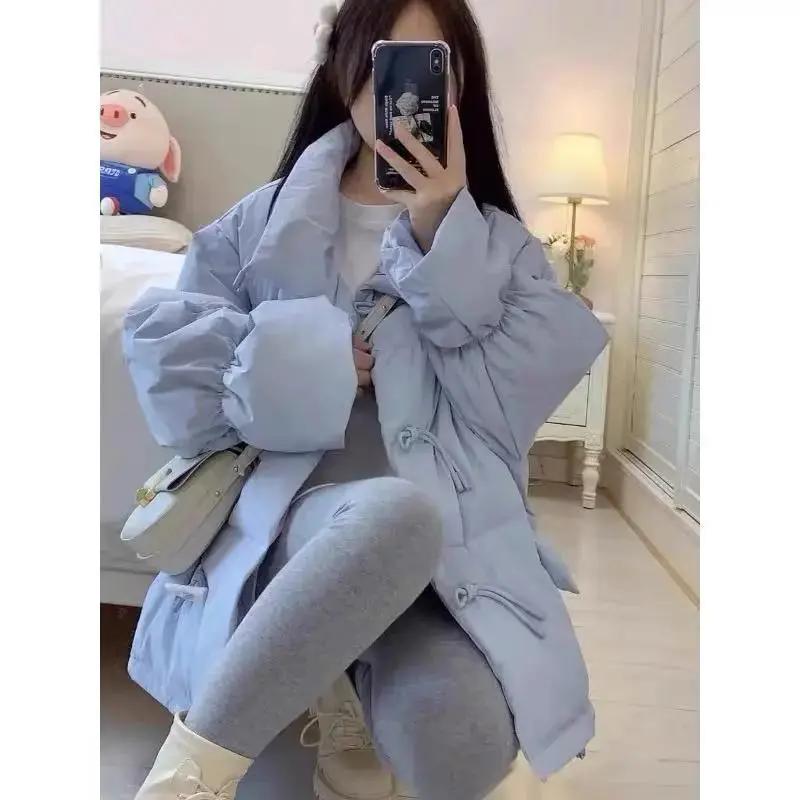 迹逅2023新款羽服女韩版宽松牛角扣面包服秋冬季厚外套女短小个子