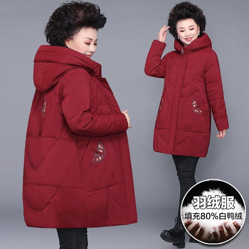 胖人羽绒服加肥加大妈妈装女中老年中长款加厚保暖加大码外套清仓