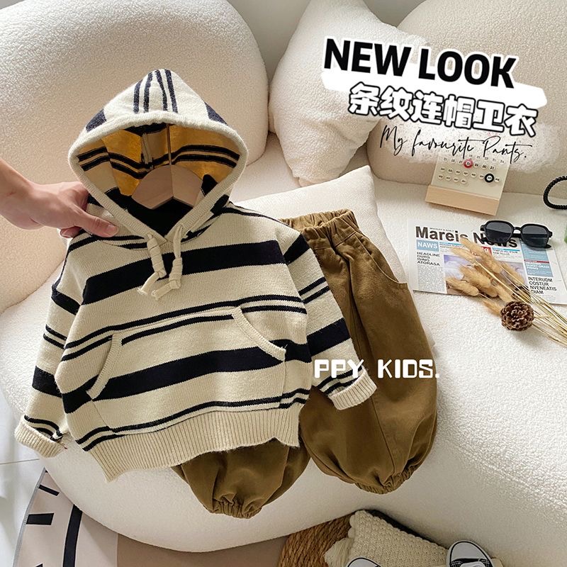 男童秋装卫衣套装2023春秋款中小儿童毛衣洋气两件套宝宝连帽衣服