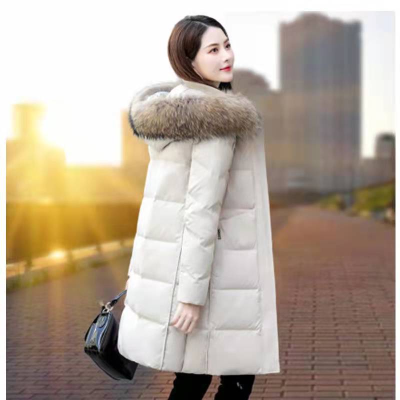 羽绒服2023年新款女中长款冬季过膝白鸭绒大毛领洋气时尚厚