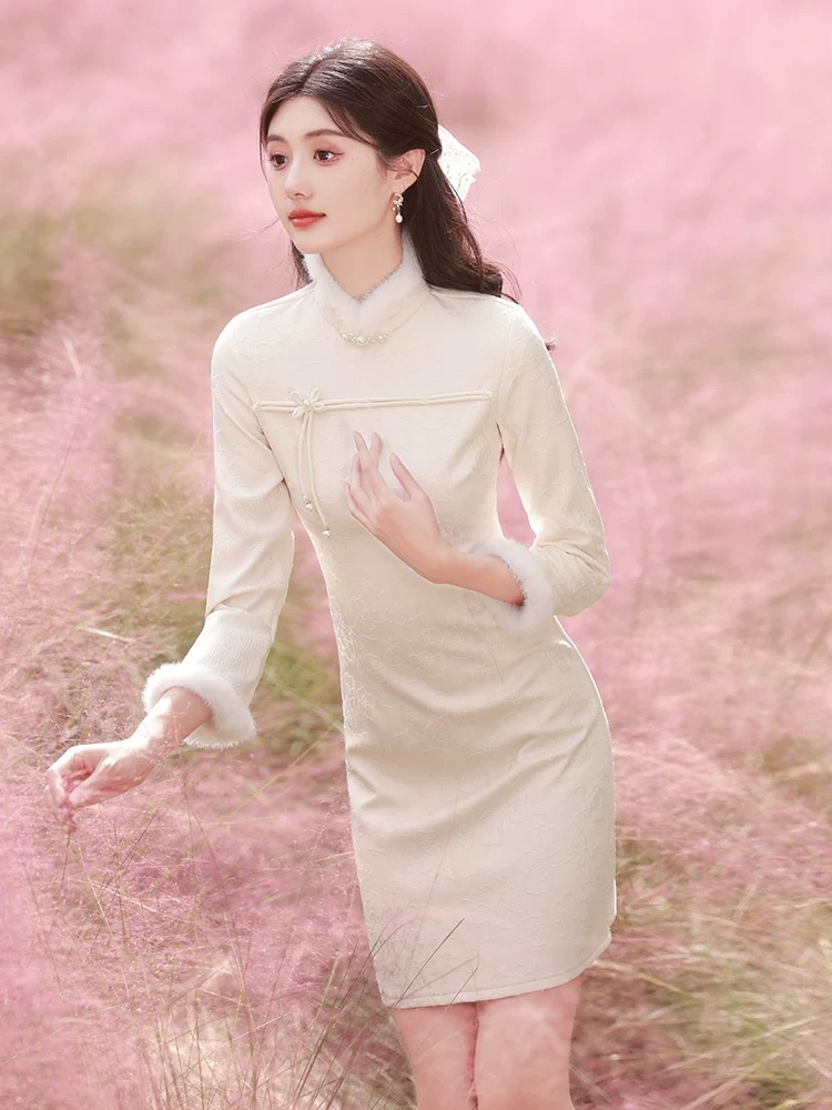 【1869 如梦初醒 米白色】（卡码拍大，没弹力）显瘦新款中国风旗袍