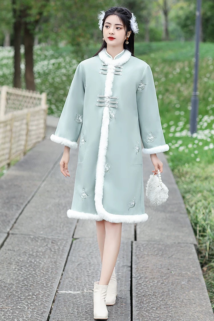 【1957 风花雪月 绿色外套】显瘦气质修身优雅复古中国风旗袍