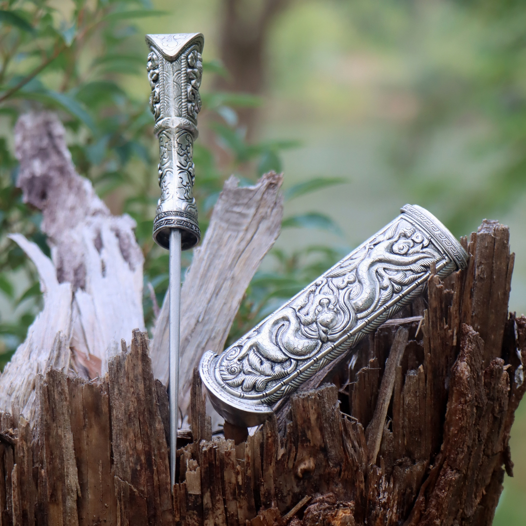 藏族风格短刀拉孜小刀高端弹簧钢一体短刀藏饰品收藏摆件未开刃