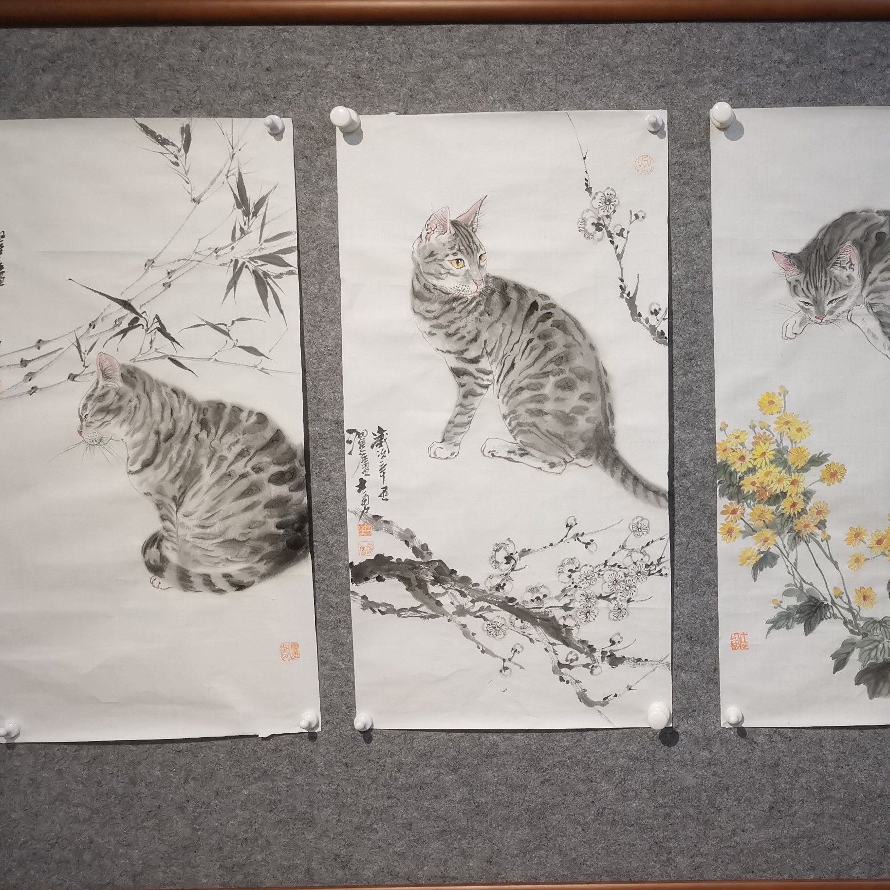 孙大勇《猫梅兰竹菊四条屏》