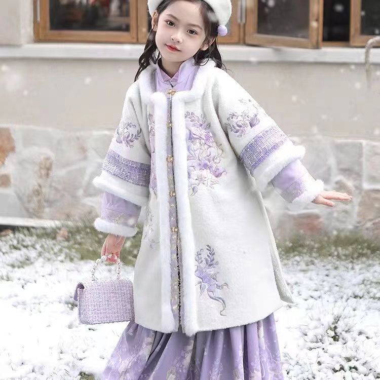冬款女童汉服拜年服冬季加绒唐装儿童套装女新款连衣裙中国风