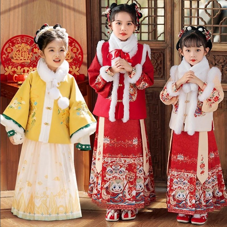 女童过年汉服儿童宝宝拜年套装冬季加绒新款加厚中国秋冬古装唐装