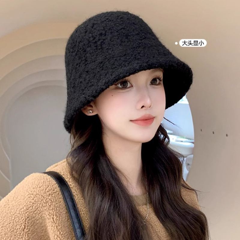 大头围2023冬季新款百搭水桶渔夫帽子女出游显脸小盆帽纯色ins
